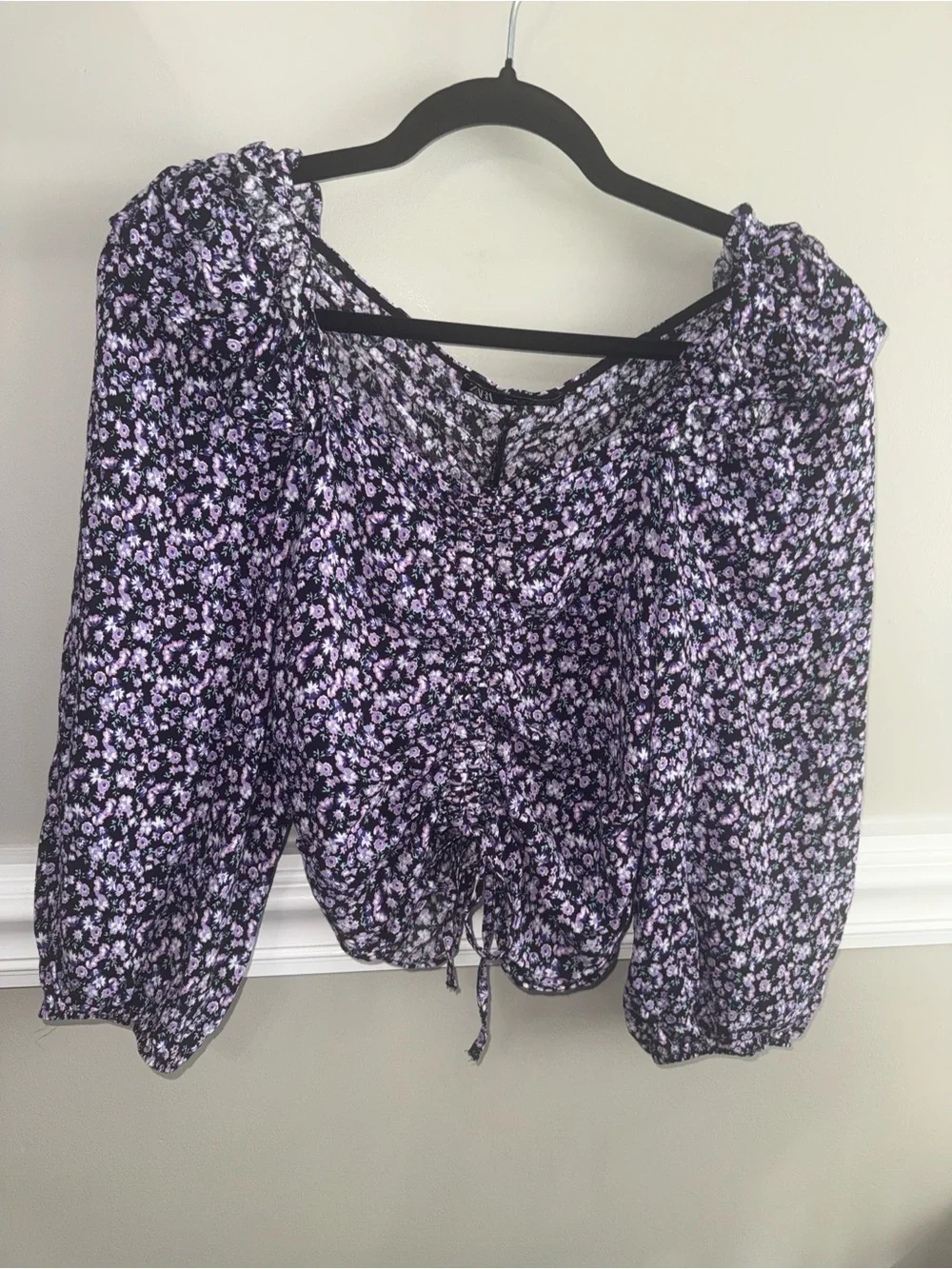 Zara Purple Floral Cottagecore Ruched Crop Top L 318